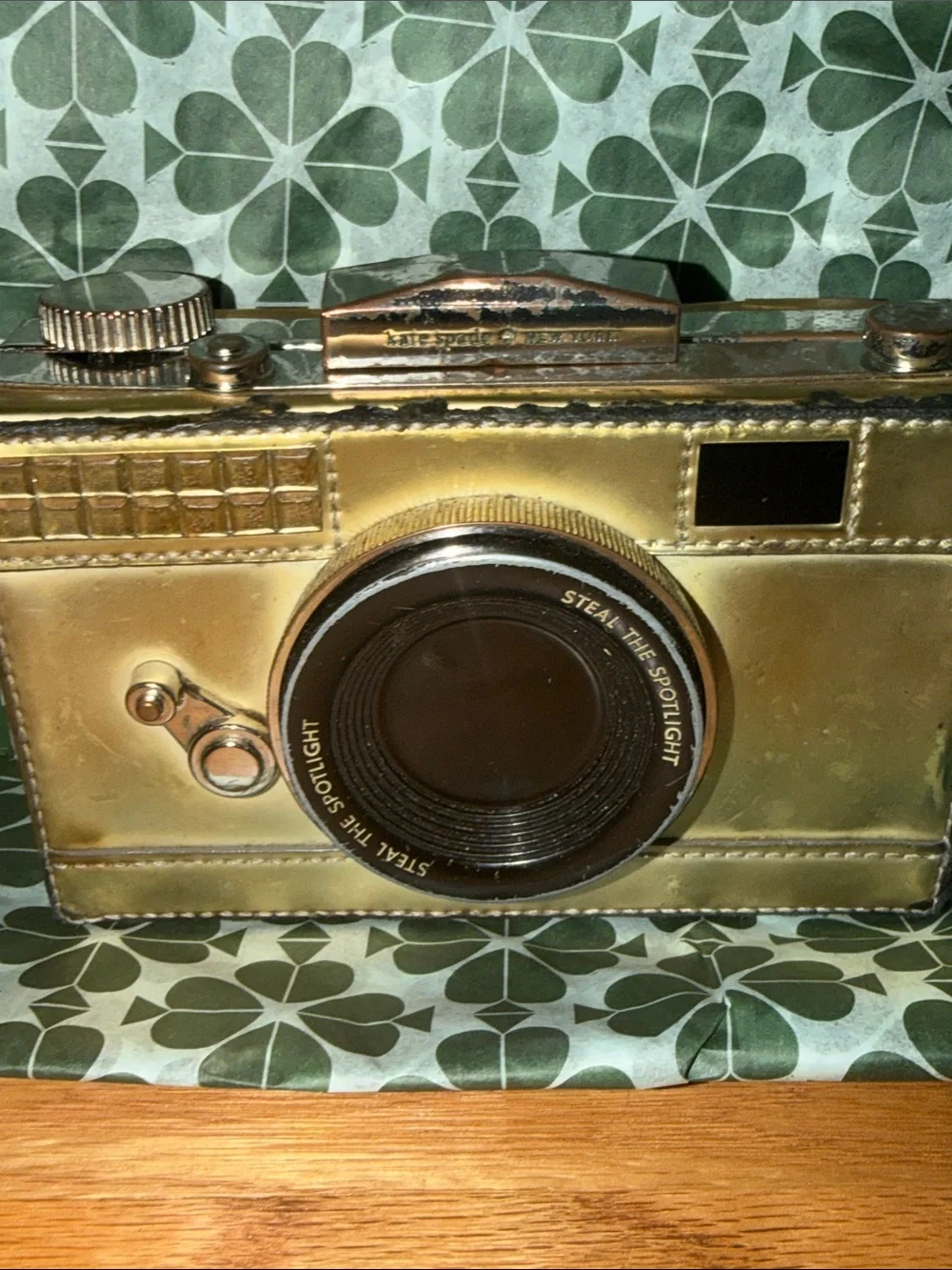kate spade metallic gold camera-shaped crossbody bag